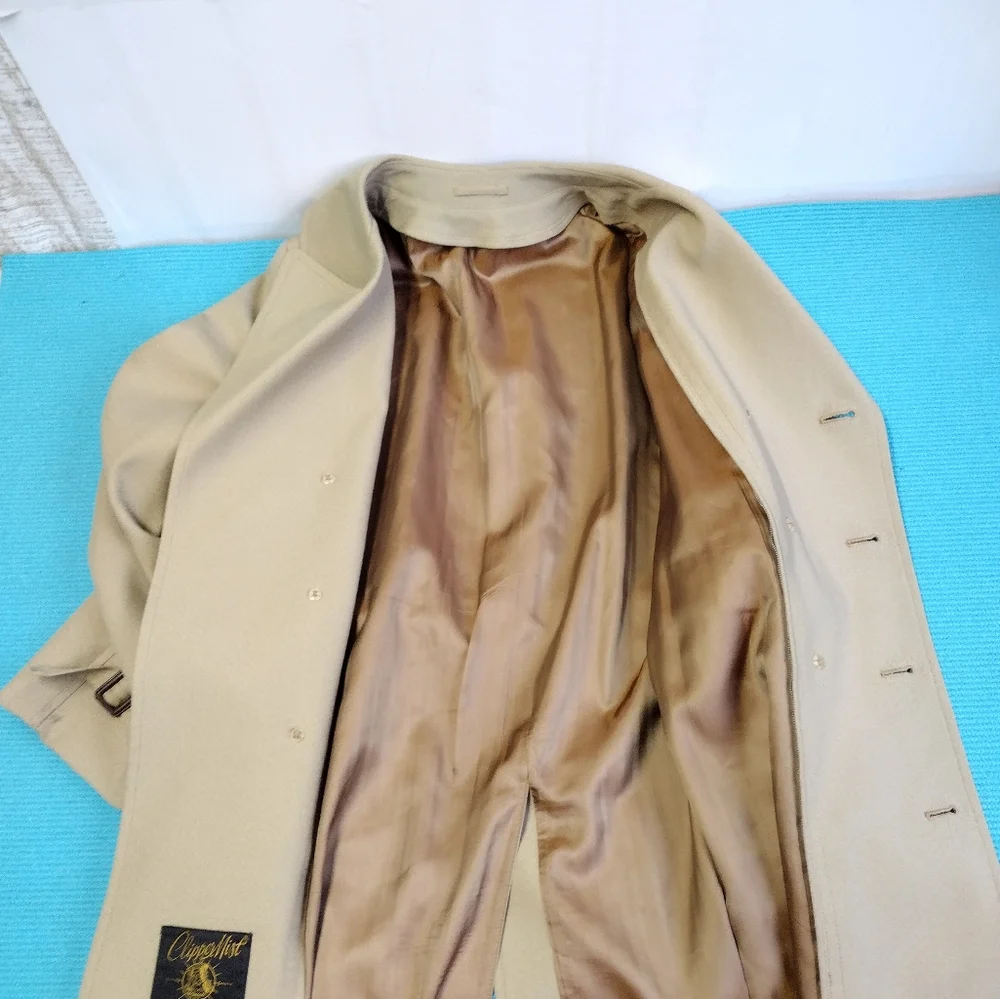 Clipper Mist By Londontown Men's Long Trench Coat Double Breasted Belted 42 Tall